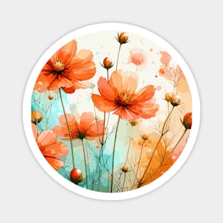 Orange Cosmos Flowers Pattern Magnet